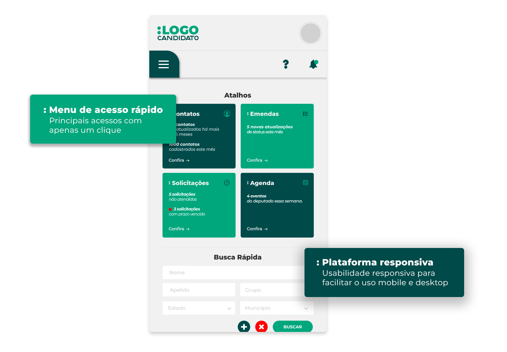 Funcionalidades da plataforma Digga